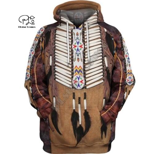 Black Native Indian 3D Hoodie Tee Men Women New Fashion Hooded Sweatshirt Long Sleeve Pullover Style-7