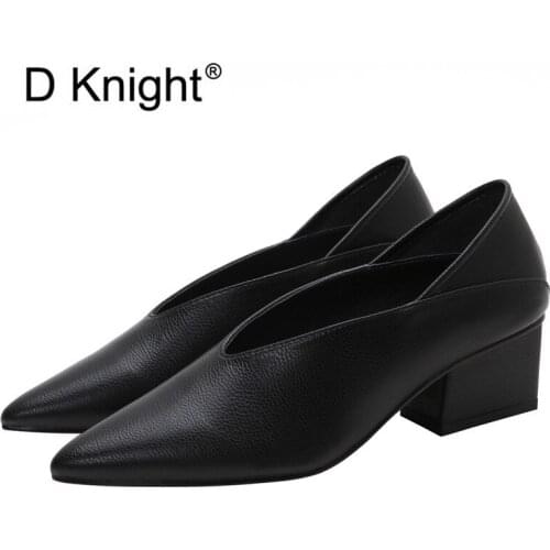 D Knight Thick High Heels Shoes Women Pumps Sexy Pointed Toe Office Lady Work Shoes Slip On High Heels Spring Footwear Big Size