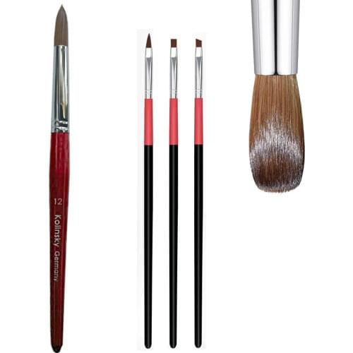 UsiDaer Acrylic Nail Brush with red Wooden Texture Big Mahogany Round Kolinsky Art Pen Crystal Carved Powder Flower Shaping Pen