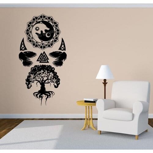 Vinyl Wall Decal Fenrir Wolf Yggdrasil Scandinavian Norse Mythology Wall Sticker for Home Bedroom Living Room Decor Mural B510