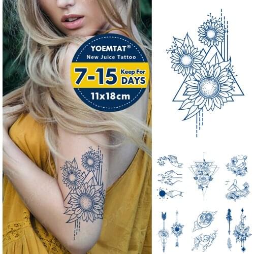 Juice Lasting Ink Tattoos Body Art Waterproof Temporary Tattoo Sticker Triangle Sunflower Rose Tatoo Arm Fake Sun Moon Tatto