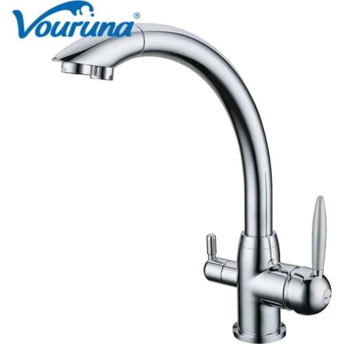 VOURUNA Wholesale New Arrival Solid Brass 3 Way Mixer Filter Kitchen Tap Sink Faucet Chrome / Golden / Antique Bronze