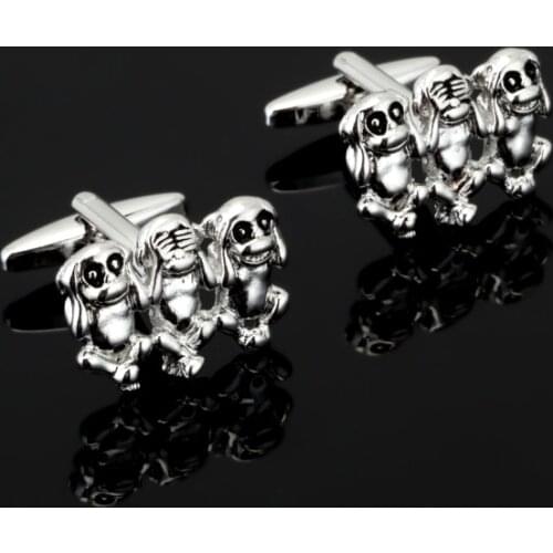 High Quality Animal series silver color 3D three monkey cufflinks manufacturers wholesale personality men gifts