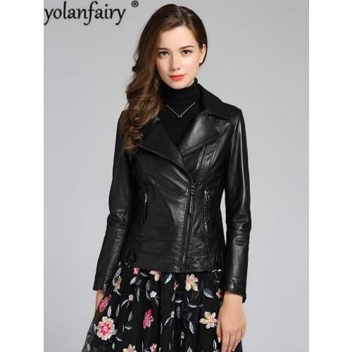 Real Leather Jacket Women 100% Sheepskin Leather Jacket Biker Coat Plus Size Spring Autumn Chaqueta Cuero Mujer CN186P01 Pph429