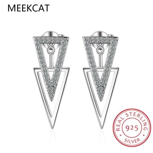 MEEKCAT New Arrival Minimalist Geometric Triangle Stud Earrings for Women 2020 Real 100% 925 Sterling Silver Party Jewelry Gift