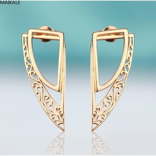 MAIKALE Fashion Wing Stud Earrings for Women Copper Gold Earring Simple Big Earring Exquisite Jewelry Wedding Party Gifts