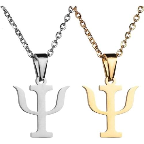 Fashion Personality Creative Psychology Psi Symbol Necklace Fine Polished Ladies Stainless Steel Pendant Gift