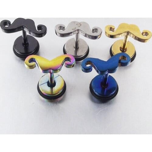 SaYao 2pcs Punk Stainless Steel Stud Earring Cute Moustache Tragus Ear Piercing Jewelry Rock Skulls Earrings For Men Women