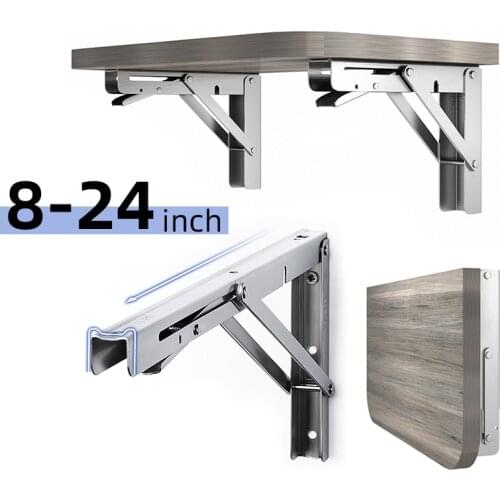 2PCS 8-24 Inch Stainless Steel Heavy-Duty Folding Bracket,High Load-Bearing Wall-Mounted Folding Table Frame, Furniture Hardware
