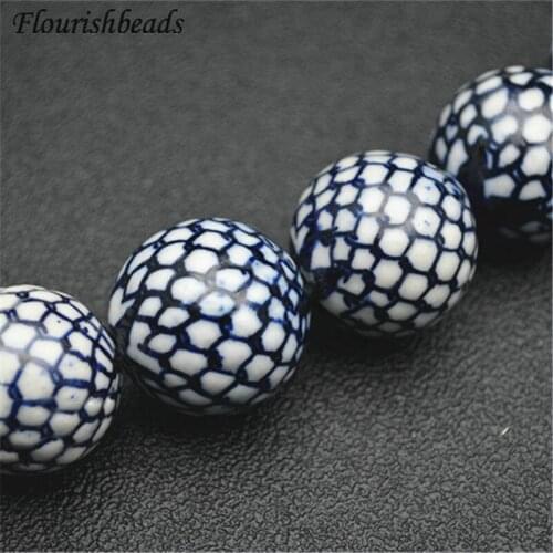 30mm Big Size Scales Patterns Blue and White Porcelain Round Loose Beads DIY Materials for Bracelet Necklace Jewelry 5strands