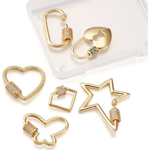 6pcs Golden Brass Cubic Zirconia Carabiner Screw Clasps Lock Charms for Jewelry Handmade Necklace Pendant Chains Bracelets DIY