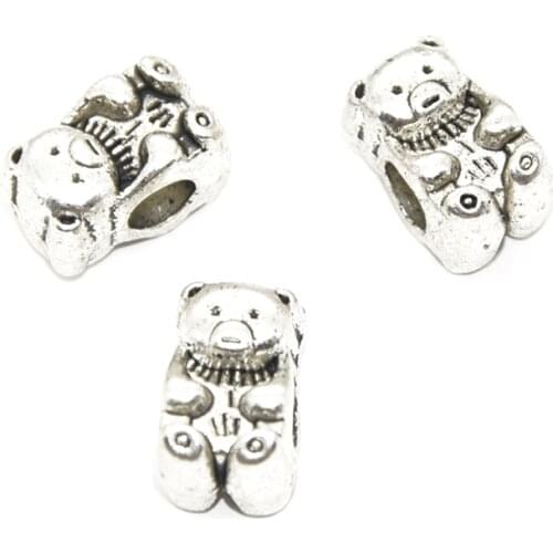 8pcs Wholesale Antique Silver 4mm Hole Little Bear Beads Charms Alloy Metal Pendants For DIY Bracelet Jewelry Accessories Making