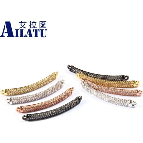 Ailatu Free Shipping 10pcs/lot Crooked Tube Charm with Micro Paved Clear Cz Decorated for DIY Fashion Bracelets