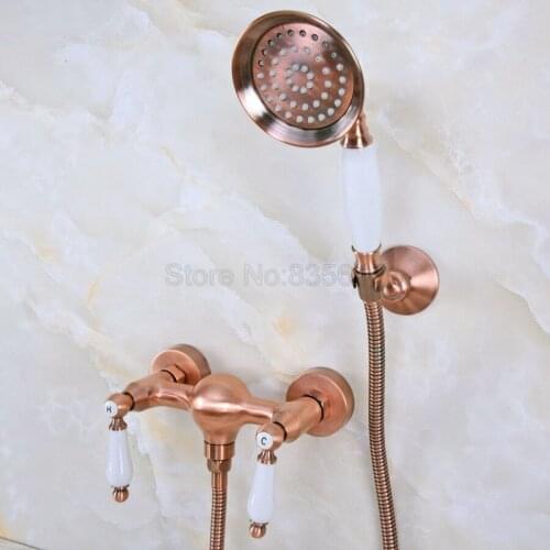 Antique Red Copper Wall Mounted Bathroom Clawfoot Bathtub Tub Faucet Mixer Tap w/Hand Shower tna298