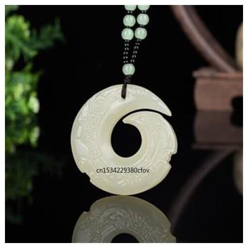 White Jade Rune Pendant Necklace Double Sided Carved Charm Jadeite Jewelry Fashion Chinese Natural Amulet Lucks Gifts Men Women
