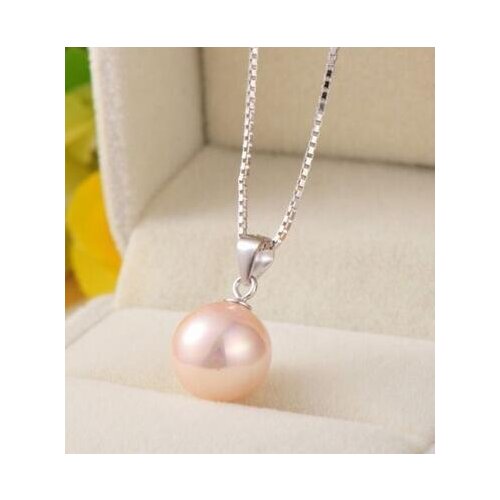 Free shipping >>>>noble jewelry Natural perfect round pink 11-12mm Pearl Pendant Necklace Fashion Jewelry