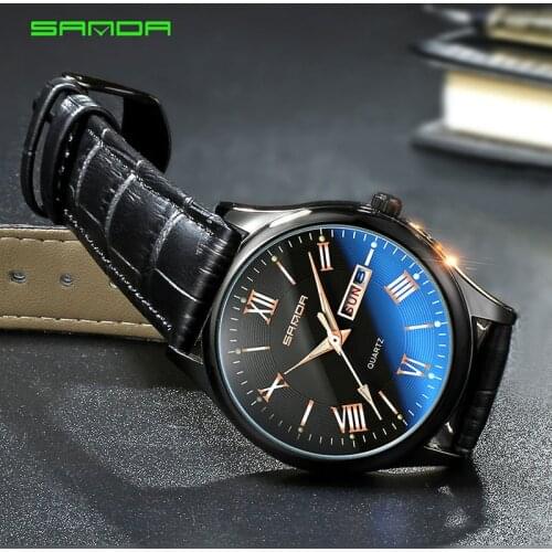 Mens Watches Top Brand Luxury SANDA Fashion Luminous Quartz Watch Men Business Casual Leather Wristwatch Male Clock reloj hombre