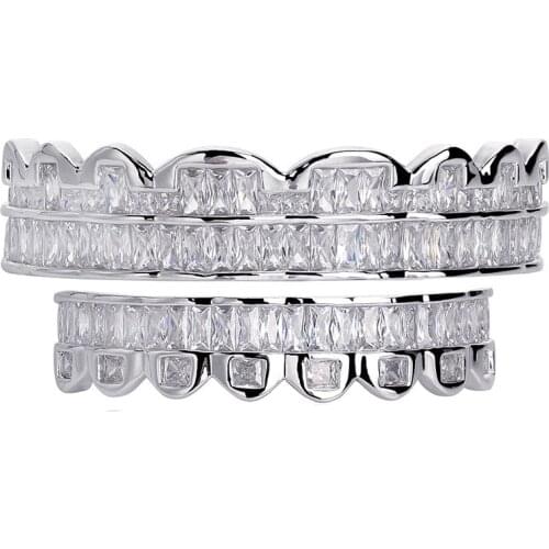 Hip Hop Teeth Grillz Bling Iced Out AAA Zircon Top & Bottom Tooth Set For Men Women Gifts Fashion Grillz Jewelry