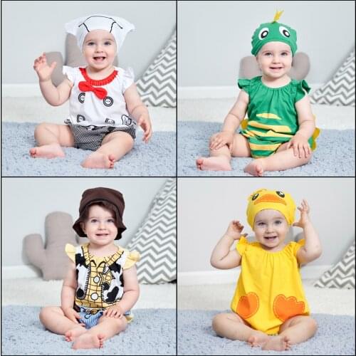 Infant Toddler Summer Short Rompers Baby Boys Girls Animal Costumes Dinosaur Chef Duck Cowboy Photoshoot Halloween Fancy Dress