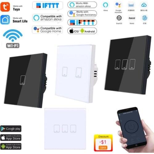 EU Standard Tuya/Smart Life 1/2/3Gang WiFi Wall Light Smart Touch Switch Works With Google IFTTT Alexa Tmall Genie Voice Control