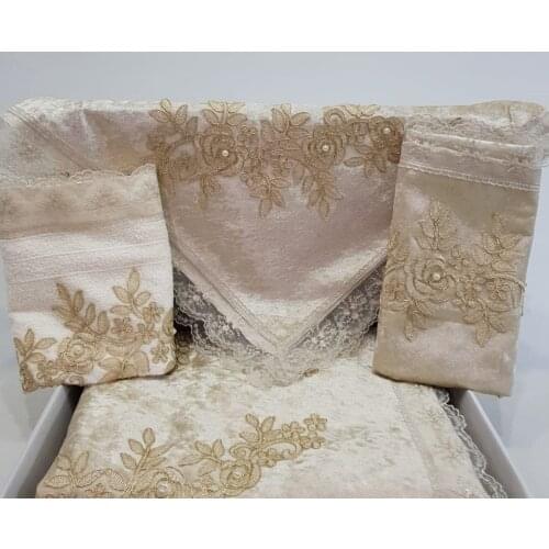 French Filet Lace Velvet Prayer Team Bundle Set Cappucino