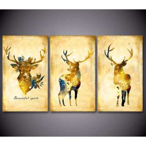 HD Canvas Art Wall Painting For Living Room Home Decor 3 Pieces Abstract Golden Elk Pictures