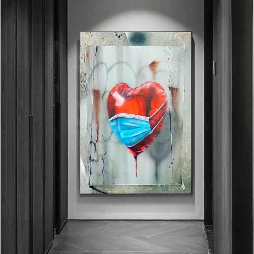 Love Balloon with Mask Street Wall Graffiti Art Canvas Paintings Abstract Art Canvas Prints For Living Room Cuadros Home Decor