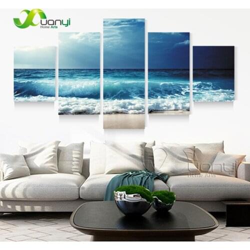 Blue Seas Waves Paintings Oil Wall Art Pictures 5pcs Seas Waves Paintings Canvas Picture For Living Room Modern Unframed PF1207