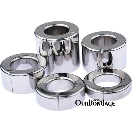 Ourbondage 5 Size Stainless Steel Ball Stretcher Scrotum Pendant Restraint Ring Weight Penis Magmetic Lock Traning For Men
