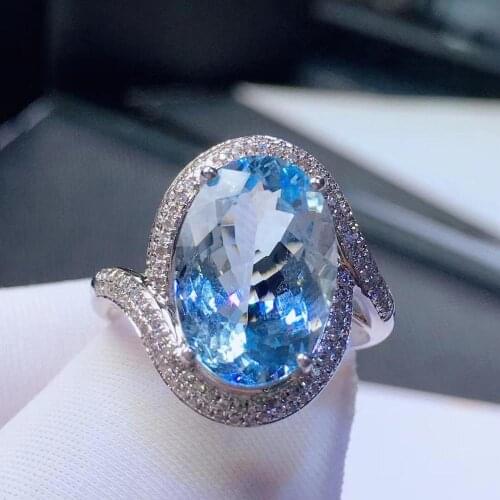 H603 Aquamarine Ring Fine Jewelry Pure 18 K Gold Natural Blue Aquamarine Gemstones 5.53ct Fine Rings