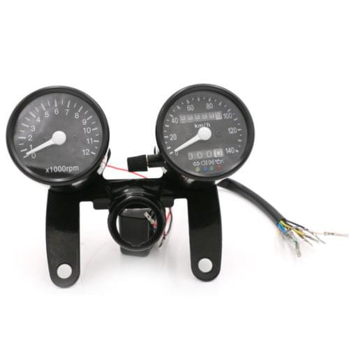 Motorbike 12V Tachometer Speedometer Dual Odometer Gauge LED Backlight With Bracket Cruiser Chopper Cafe Racer