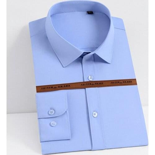 Bamboo Fiber Solid Mens Dress Shirts Long Sleeve Spandex Soft Business Men Smart Casual Shirt Regular Fit without front Pocket