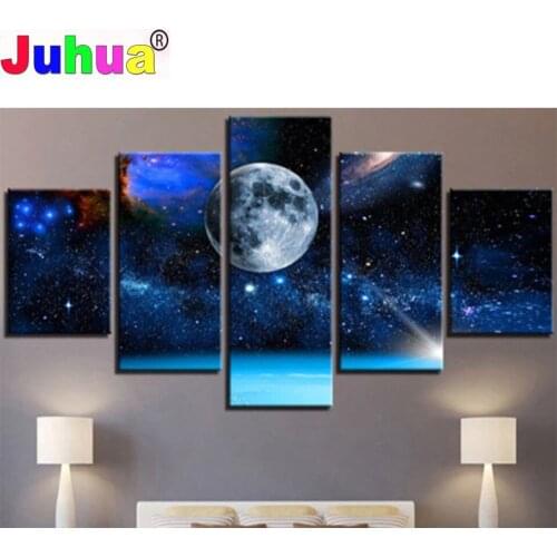 5 Piece Crystal Diamond fantasy Space Galaxy Diamond Painting Cross Stitch Full Square Round diamond embroidery Multi-Panel
