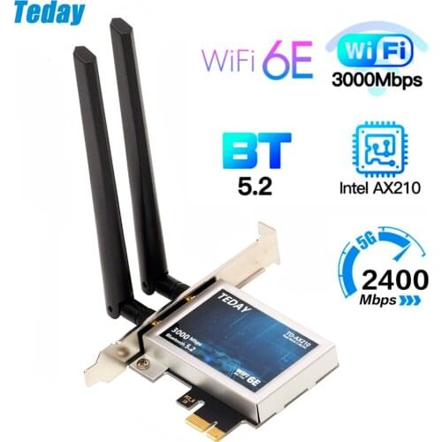 Desktop Wi-Fi 6 Intel AX210 PCIe WiFi Adapter Bluetooth 5.2 3000Mbps 2.4G 5G 6G 802.11ax AX210NGW Wireless Wifi 6E Card