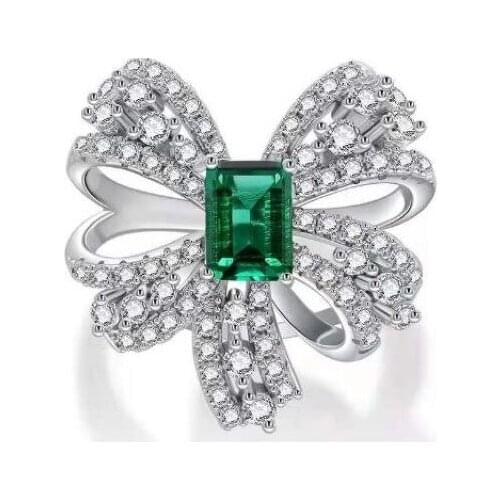 2021 New Fashion Banquet And Party Gift Ring (US Size) with Green Crystal Bow