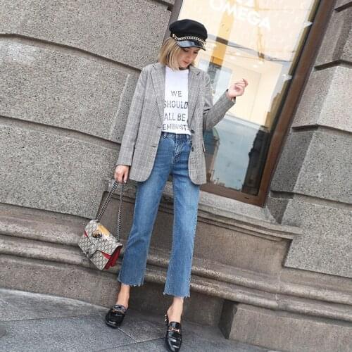 2021 Spring And Autumn New Straight Barreled Jeans Womens Slim High Waist Fashion Versatile Stretch Quarter Pants