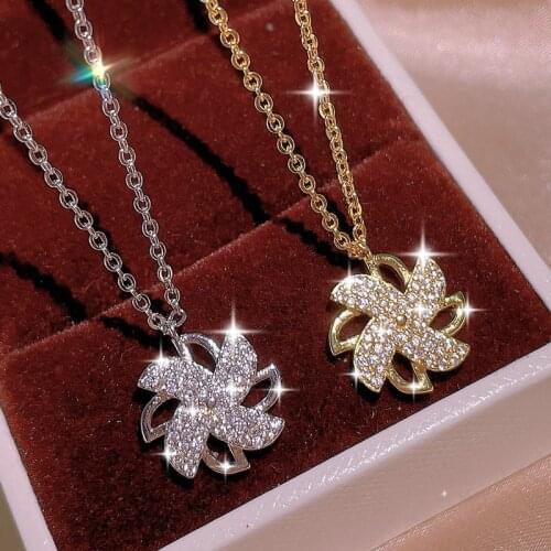 New Creative Double Layer Rotating Windmill Necklace Fashion Womens Zircon Jewelry 925 Silver Necklace Charm Necklace