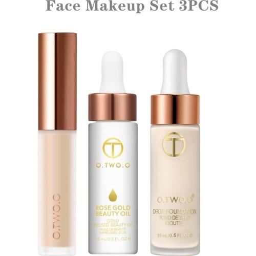 O.TWO.O Face Makeup Set Liquid Concealer Makeup Primer Beauty Oil Liquid Foundation Makeup Base Natural Face Cosmetic Kit 3 pcs