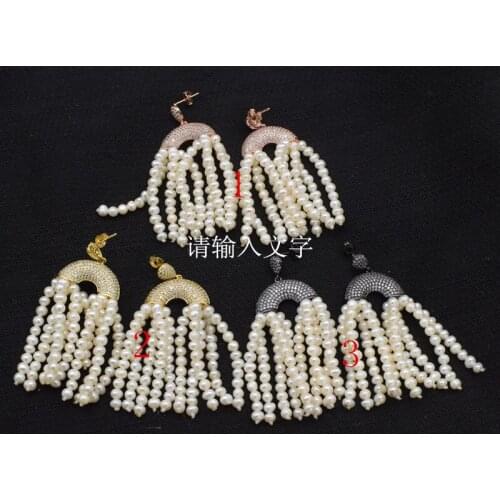 One pair white freshwater pearl near round 3-5mm hook tassel pearls earrings FPPJ wholesale beads