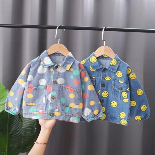 2021 Autumn Toddler Denim Jacket for Girls Baby Printed dots cowboy Coats Spring Kids Outwear Jean Boys Jackets Cheap Promotion