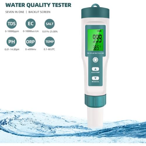 7 in 1 ORP/Salinity/PH/TDS/EC/SG/TEMP Meter Digital PH Tester ORP Monitor Water Quality Detector for Pool Soup Aquarium 30%OFF