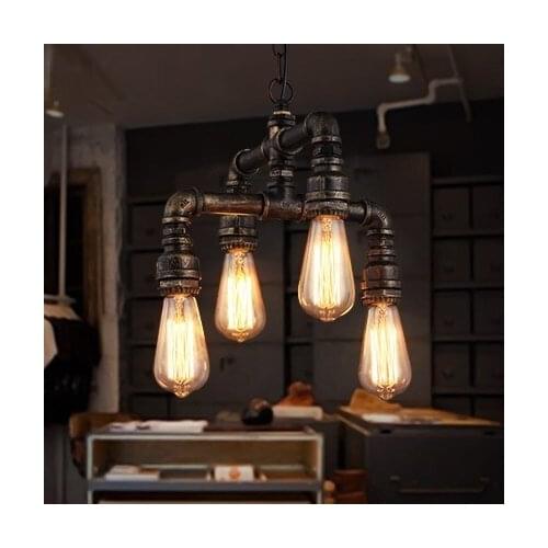 IWHD Loft Style Industrial Pendant Lights 4 Heads Water Pipe Vintage Lamp Iron Hanging Light Fixtures Bar Cafe Home Lighting