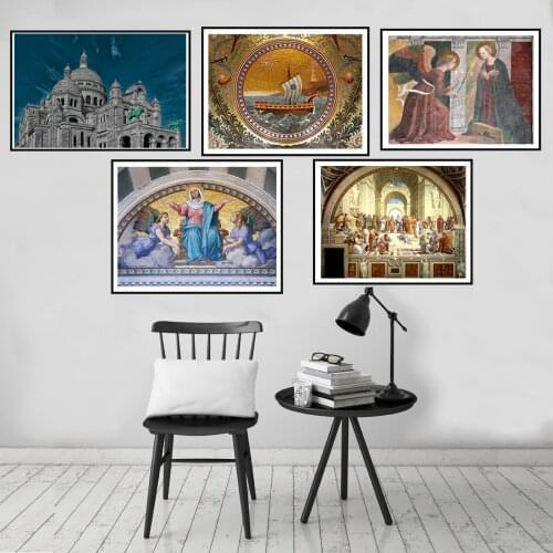 Church Building European Architecture Poster Canvas Print Painting Wall Art Living Room Home Decoration