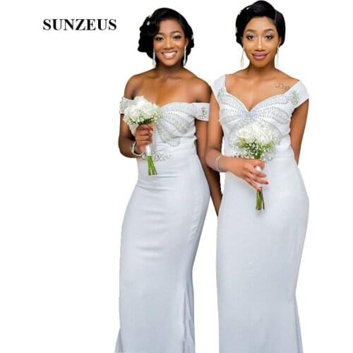 Mermaid Off Shoulder Sweetheart Bridesmaid Dress Long Ivory Women Wedding Guest Dress Pearls Beaded Formal Gowns