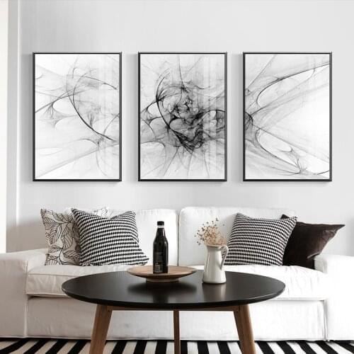 Modern Minimalist Black And White Lines Abstract Ink Art Triptych Decorative Painting HD Painting Core Poster Picture Canvas