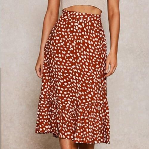 Elegant Ruffle leopard print women midi skirt high waist female A-line skirt Casual spring summer ladies skirts bottoms