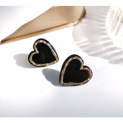 Enamel Heart Stud Earrings for Women Black Color Love Couple Gifts Trendy Korean Simple Cute Romantic Jewelry Accessories Ear