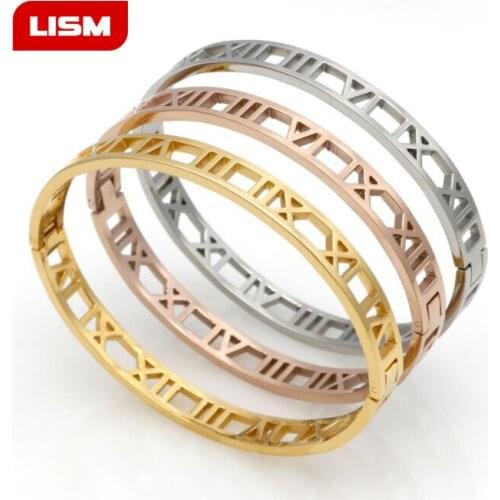 Top Quality Delicate Hollow Roman Numeral Bracelets & Bangles Titanium Steel Bangle Fine Jewelry For Women Vacuum Plating Bangle
