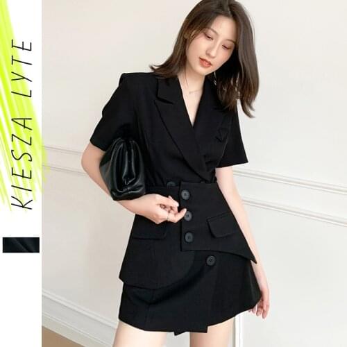 Women black blazer dress high waist 2020 new minority thin midi length suit jacket dresses high street