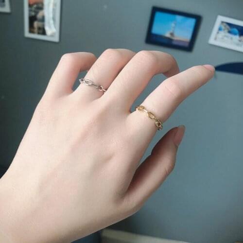 2021 New Design Silver Color Hollow Knot Chain Ring Trendy Simple Smooth Opening Female Fashion Charm Jewelry Prevent Allergy